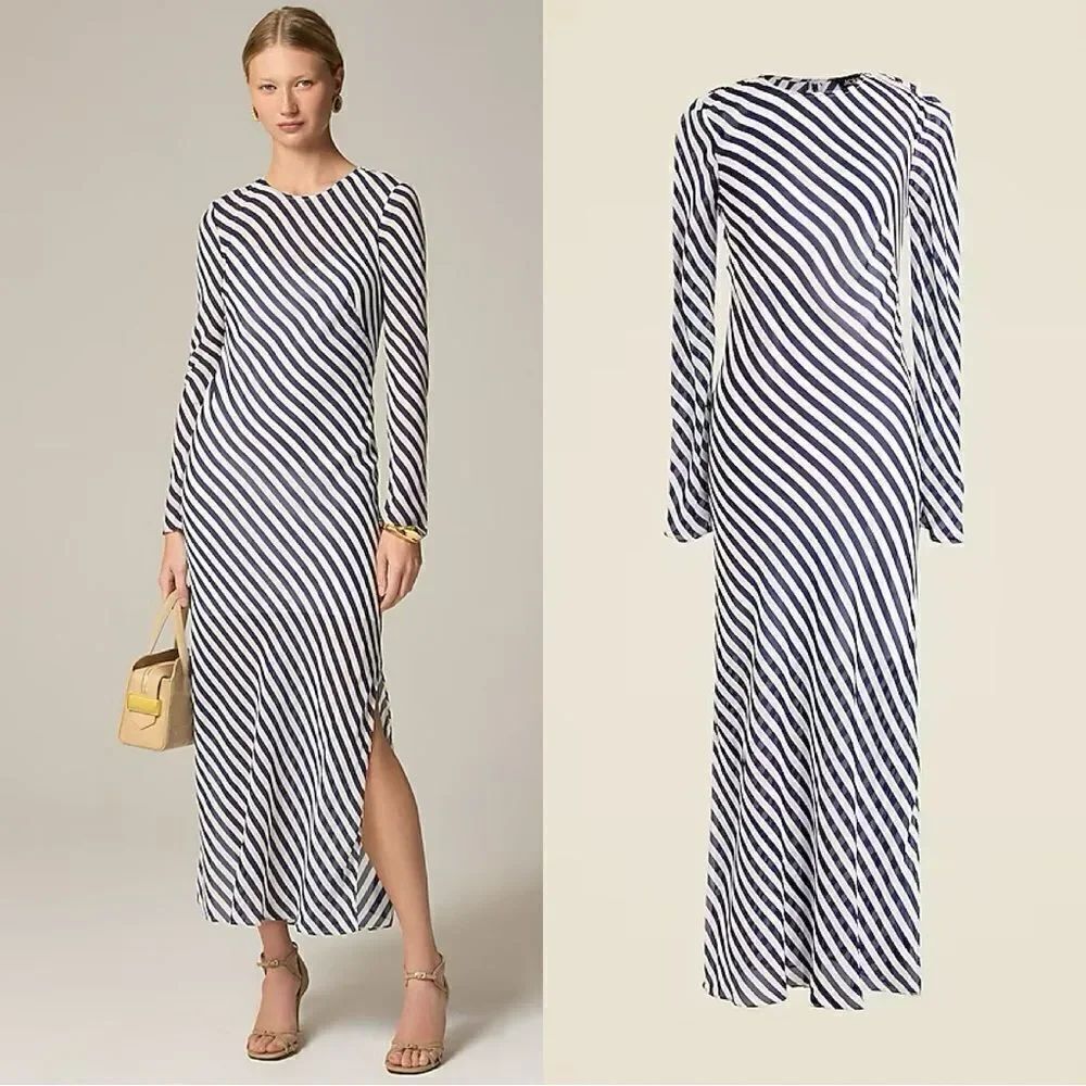 NWT J CREW COLLECTION Long-sleeve striped dress in viscose chiffon